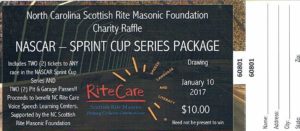 2016 NC RiteCare NASCAR Raffle Ticket
